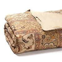 The intricate design of an antique Persian Rug in terracotta, bronze and cream tones inspires this unique Ralph Lauren blanket. The intricate design of an antique Persian Rug in terracotta, bronze and cream tones inspires this unique Ralph Lauren blanket.