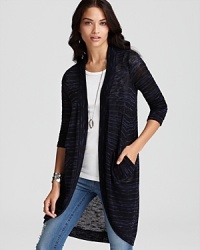 Reach for long, textured layers starting with this lightweight Splendid sweater--the classic fall cardi goes long with rich tonal stripes for casual denim weekends. Reach for long, textured layers starting with this lightweight Splendid sweater--the classic fall cardi goes long with rich tonal stripes for casual denim weekends.