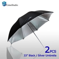 Case of 2, 33 Double Layer Black & Silver Photo Studio Umbrella Photo Video Reflector, LimoStudio