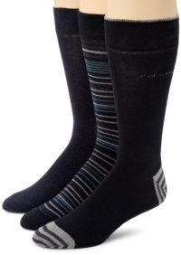 Calvin Klein Men's 3 Pack Stripe Crew Socks, Navy/Denim/Grey, 7-12 Calvin Klein Men's 3 Pack Stripe Crew Socks, Navy/Denim/Grey, 7-12