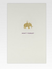 This tablet cover is stamped with a classic elephant motif, hand-engraved in gold metallic ink, along with the text Don't Forget in black.50 sheetsAbout 4.25 X 6.5Hand-engravedMade in USA This tablet cover is stamped with a classic elephant motif, hand-engraved in gold metallic ink, along with the text Don't Forget in black.50 sheetsAbout 4.25 X 6.5Hand-engravedMade in USA