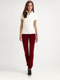 Sleek, slim and stretchy, with a velvety brushed finish and a subtle sheen that takes them beyond the realm of everyday jeans and leggings.Waistband with belt loops and embossed button closureZip flyFive-pocket styling with rivetsBack waist leather patch with beaded logoSlim fit with straight legInseam, about 31Cotton/viscose/elastaneDry cleanImportedSIZE & FITModel shown is 5'10 (177cm) wearing US size 4. Sleek, slim and stretchy, with a velvety brushed finish and a subtle sheen that takes them beyond the realm of everyday jeans and leggings.Waistband with belt loops and embossed button closureZip flyFive-pocket styling with rivetsBack waist leather patch with beaded logoSlim fit with straight legInseam, about 31Cotton/viscose/elastaneDry cleanImportedSIZE & FITModel shown is 5'10 (177cm) wearing US size 4.