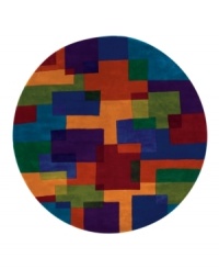 A dynamic mix of bright colors and geometric shapes creates an arresting rug that recalls the best of modern art. The color palette of blue, red, salmon, yellow and sage gives the piece a vibrant, buoyant style that lends your home a striking, contemporary look. Hand-tufted and hand-carved of plush wool. A dynamic mix of bright colors and geometric shapes creates an arresting rug that recalls the best of modern art. The color palette of blue, red, salmon, yellow and sage gives the piece a vibrant, buoyant style that lends your home a striking, contemporary look. Hand-tufted and hand-carved of plush wool.