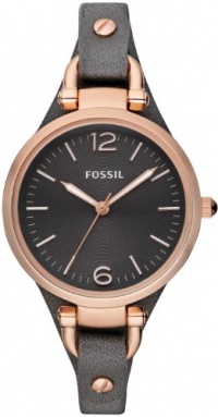 Fossil Women's ES3077 Georgia Smoke Leather and Rose Gold-Tone Stainless Steel Watch Fossil Women's ES3077 Georgia Smoke Leather and Rose Gold-Tone Stainless Steel Watch