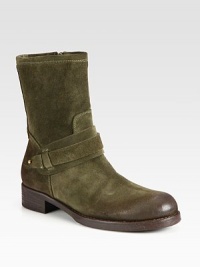 A simple strap tops off this classic design, rendered in buttery Italian suede. Stacked heel, 1¼ (30mm)Shaft, 7½Leg circumference, 11Suede upperSide zipLeather liningRubber solePadded insoleMade in Italy A simple strap tops off this classic design, rendered in buttery Italian suede. Stacked heel, 1¼ (30mm)Shaft, 7½Leg circumference, 11Suede upperSide zipLeather liningRubber solePadded insoleMade in Italy