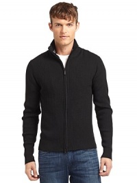 THE LOOKRibbed designStand collarFront zip closureLong sleevesTHE MATERIALAcrylic/wool CARE & ORIGINMachine washImported THE LOOKRibbed designStand collarFront zip closureLong sleevesTHE MATERIALAcrylic/wool CARE & ORIGINMachine washImported