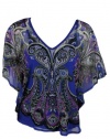 INC International Concepts Womens Petite Blue Pretty Paisley 2 Piece Top