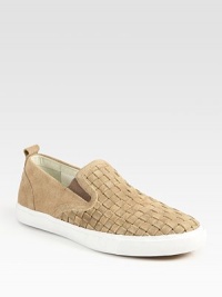 Sport around town in style in this delicately woven slip-on of rich, supple suede and contrasting rubber sole.< Leather liningPadded insoleRubber soleImported Sport around town in style in this delicately woven slip-on of rich, supple suede and contrasting rubber sole.< Leather liningPadded insoleRubber soleImported