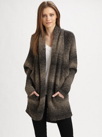 Styled in a faded motif pattern, ombré stripes, dolman sleeves and slash pockets renew this lengthy wool-blend sweater. Shawl collarOpen frontLong dolman sleevesSlash pocketsAbout 34 from shoulder to hem45% acrylic/40% alpaca/15% merino woolDry cleanImportedModel shown is 5'9 (176cm) wearing US size Small. Styled in a faded motif pattern, ombré stripes, dolman sleeves and slash pockets renew this lengthy wool-blend sweater. Shawl collarOpen frontLong dolman sleevesSlash pocketsAbout 34 from shoulder to hem45% acrylic/40% alpaca/15% merino woolDry cleanImportedModel shown is 5'9 (176cm) wearing US size Small.