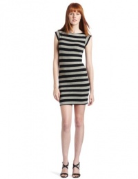 French Connection Women's Strecth Stripe Cap Sleeve Dress, Gray/Black, 4 French Connection Women's Strecth Stripe Cap Sleeve Dress, Gray/Black, 4