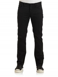 THE LOOKBanded waist with belt loopsConcealed front zip with hook tab closureFive-pocket styleWrinkled accentsStraight-leg silhouetteTHE FITRise, about 9Inseam, about 32THE MATERIAL97% cotton/3% spandexCARE & ORIGINMachine washImported THE LOOKBanded waist with belt loopsConcealed front zip with hook tab closureFive-pocket styleWrinkled accentsStraight-leg silhouetteTHE FITRise, about 9Inseam, about 32THE MATERIAL97% cotton/3% spandexCARE & ORIGINMachine washImported