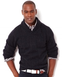 Stay on-trend with seasonal style wearing this shawl collar sweater from Nautica. Stay on-trend with seasonal style wearing this shawl collar sweater from Nautica.