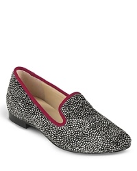 Cole Haan slips into the smoking flat trend with this stylish pair. Spotted calf hair and lipstick red piping make this shoe a standout. Cole Haan slips into the smoking flat trend with this stylish pair. Spotted calf hair and lipstick red piping make this shoe a standout.