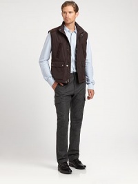 Enhanced with an array of pockets, this wool-blend cargo pant offers a sleek, streamlined look in a handsome straight-leg silhouette.Flat-front styleSide slash, back welt pocketsSide cargo pocketsInseam, about 3470% wool/25% nylon/5% other fabricsDry cleanImported Enhanced with an array of pockets, this wool-blend cargo pant offers a sleek, streamlined look in a handsome straight-leg silhouette.Flat-front styleSide slash, back welt pocketsSide cargo pocketsInseam, about 3470% wool/25% nylon/5% other fabricsDry cleanImported