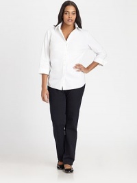 A fashion staple with modern charm, thanks to chic, three-quarter sleeves and just the right stretch for the perfect fit. Collar neckCuffed three-quarter sleevesButton frontPrincess seamsAbout 27 from shoulder to hem72% cotton/23% polyamide/5% Lycra®Machine washImported of Italian fabric A fashion staple with modern charm, thanks to chic, three-quarter sleeves and just the right stretch for the perfect fit. Collar neckCuffed three-quarter sleevesButton frontPrincess seamsAbout 27 from shoulder to hem72% cotton/23% polyamide/5% Lycra®Machine washImported of Italian fabric