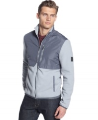 Race with the wind with this fashion forward tonal moto styled fleece jacket by Calvin Klein. Race with the wind with this fashion forward tonal moto styled fleece jacket by Calvin Klein.