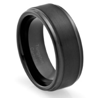 8MM Men's Tungsten Carbide Ring Wedding Band Black Plated, Brushed Top and Grooved Polished Edges (Available in Sizes 8 to 16) 8MM Men's Tungsten Carbide Ring Wedding Band Black Plated, Brushed Top and Grooved Polished Edges (Available in Sizes 8 to 16)