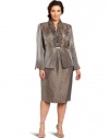 Jessica Howard Women's Plus Size 2 Piece Long Sleeve Ruffle Trim Jacket Dress