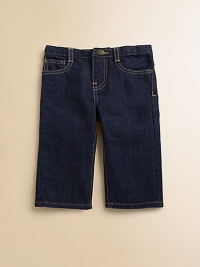 A classic pair of jeans for baby with all the traditional touches.Front snap closureAdjustable waistband with belt loopsZip flyFive-pocket styleCottonMachine washImported A classic pair of jeans for baby with all the traditional touches.Front snap closureAdjustable waistband with belt loopsZip flyFive-pocket styleCottonMachine washImported