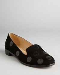 Fun sequined polka dots lighten up dark, suede smoking flats, a study in contrasts that makes the grade from kate spade new york. Fun sequined polka dots lighten up dark, suede smoking flats, a study in contrasts that makes the grade from kate spade new york.