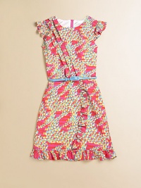 A vivid floral print breathes life into this precious little crepe frock with a pretty pleated bodice, flutter sleeves and ruffled hem.Round necklineFlutter sleevesBack zipperPleated bodiceSelf-belt waistRuffed hemFully linedCotton/SpandexMachine washImported A vivid floral print breathes life into this precious little crepe frock with a pretty pleated bodice, flutter sleeves and ruffled hem.Round necklineFlutter sleevesBack zipperPleated bodiceSelf-belt waistRuffed hemFully linedCotton/SpandexMachine washImported
