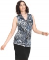 Flauniting an embellished print, Alfani's sleeveless plus size top is a perfect partner for your neutral bottoms.