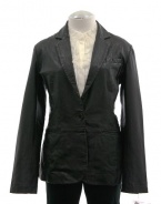 Aqua Black Leather Long Sleeve Blazer Jacket Large