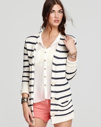 Exude California cool in a striped Free People cardi, the ideal layering piece for those cooler nights when you're headed to summer's most memorable beach bonfires. Exude California cool in a striped Free People cardi, the ideal layering piece for those cooler nights when you're headed to summer's most memorable beach bonfires.