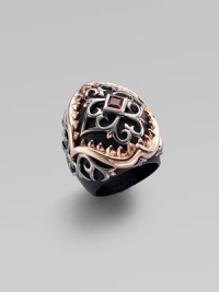 From the Les Dents de la Mer Collection. Both pretty and witty, this irreverent tri-tone design places graceful filigree swirls within a jagged shark-jaw setting with a beveled red garnet accent.Red garnetRose goldplated sterling silver and black rhodium-plated sterling silverWide black resin bandLength, about 1¾Imported From the Les Dents de la Mer Collection. Both pretty and witty, this irreverent tri-tone design places graceful filigree swirls within a jagged shark-jaw setting with a beveled red garnet accent.Red garnetRose goldplated sterling silver and black rhodium-plated sterling silverWide black resin bandLength, about 1¾Imported