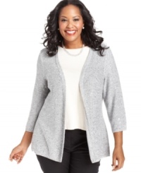 Lend sparkle to your style with JM Collection's plus size cardigan, featuring a metallic finish. Lend sparkle to your style with JM Collection's plus size cardigan, featuring a metallic finish.