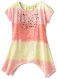 Beautees Girls 7-16 Butterfly Sharkbite Hem Top, Coral, X-Large