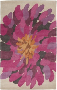 Area Rug 5x8 Rectangle Contemporary Ivory-Fuschia Color - Surya Bombay Rug from RugPal Area Rug 5x8 Rectangle Contemporary Ivory-Fuschia Color - Surya Bombay Rug from RugPal