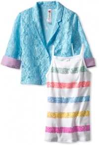 Beautees Girls 7-16 2 For Blazer With Stripe Top, Miami Blue, Medium Beautees Girls 7-16 2 For Blazer With Stripe Top, Miami Blue, Medium