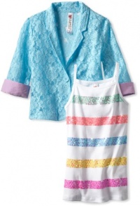 Beautees Girls 7-16 2 For Blazer With Stripe Top, Miami Blue, Medium