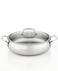 Prep quick, dish it out & clean up easily with this stainless steel dishwasher-safe kitchen essential. With an aluminum encapsulated impact-bonded base, this sauteuse heats up fast & evenly with a bell-shaped body that enhances moisture circulation for tender, flavor-rich results. Limited lifetime warranty. Prep quick, dish it out & clean up easily with this stainless steel dishwasher-safe kitchen essential. With an aluminum encapsulated impact-bonded base, this sauteuse heats up fast & evenly with a bell-shaped body that enhances moisture circulation for tender, flavor-rich results. Limited lifetime warranty.