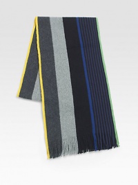 A multicolored stripe design with fringe accents.Fringed ends9W x 71LCottonHand washImported A multicolored stripe design with fringe accents.Fringed ends9W x 71LCottonHand washImported