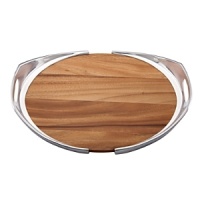 Clever Dansk design is reflected in this wood tray, encircled by a metal frame with gaps on either side. And handles grace either end of the tray for ease of use. Clever Dansk design is reflected in this wood tray, encircled by a metal frame with gaps on either side. And handles grace either end of the tray for ease of use.