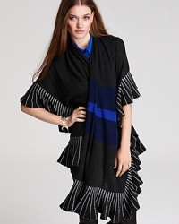 Lend an optic pop to your daily look with this cashmere Magaschoni scarf. Crisp color blocking and variegated stripes team up for a thoroughly mesmerizing style. Lend an optic pop to your daily look with this cashmere Magaschoni scarf. Crisp color blocking and variegated stripes team up for a thoroughly mesmerizing style.