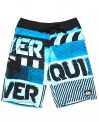 He'll be wading into the deep end of style in these board shorts from Quiksilver. He'll be wading into the deep end of style in these board shorts from Quiksilver.