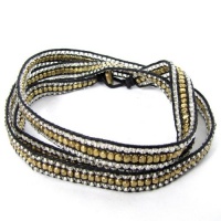 Zad Beaded Wrap Bracelet 28 Gold Metal & Clear Glass Beads Cord Zad Beaded Wrap Bracelet 28 Gold Metal & Clear Glass Beads Cord