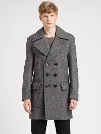 Impeccably tailored in a rich, textured lambswool, this sleek, double-breasted style is a suitable pairing with both your classic dress and weekend wardrobe essentials.Button-frontChest welt, waist flap pocketsRear ventAbout 35 from shoulder to hemLambswoolDry cleanImportedOUR FIT MODEL RECOMMENDS ordering one size down as this style runs large. Impeccably tailored in a rich, textured lambswool, this sleek, double-breasted style is a suitable pairing with both your classic dress and weekend wardrobe essentials.Button-frontChest welt, waist flap pocketsRear ventAbout 35 from shoulder to hemLambswoolDry cleanImportedOUR FIT MODEL RECOMMENDS ordering one size down as this style runs large.