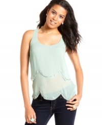 Soft, swooping scallops add sweet character to this delightfully feminine top from 6 Degrees. Soft, swooping scallops add sweet character to this delightfully feminine top from 6 Degrees.