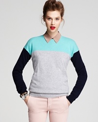 The Aqua Cashmere color block sweater-your go-to style staple for the new season. On trend and deliciously decadent, you'll never need another piece…except maybe this one in another combo. The Aqua Cashmere color block sweater-your go-to style staple for the new season. On trend and deliciously decadent, you'll never need another piece…except maybe this one in another combo.