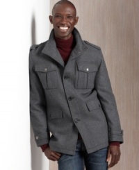 The pocket styling on this field coat from Michael Kors brings sharp, military details to your modern style. The pocket styling on this field coat from Michael Kors brings sharp, military details to your modern style.