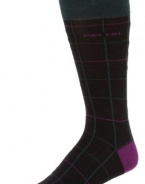 HUGO BOSS Men's Green Grid Pattern Dress Sock