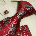 Designer Inspired Red Paisleys 100% Jacquard Woven Silk Tie Hanky H5028 Mens Brown Pattern Necktie and Cuff Links Cufflinks and Handkerchiefs Set with Presentation Box H5028 148cm*9cm Red