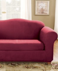 The soft look and feel of suede meets the utmost in durability and ease of care. Designed with spandex and adjustable elastic, the Stretch Suede slipcover offers a smooth, snug fit over any furniture. The soft look and feel of suede meets the utmost in durability and ease of care. Designed with spandex and adjustable elastic, the Stretch Suede slipcover offers a smooth, snug fit over any furniture.