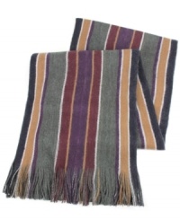 Stripes served straight up: Tallia's reversible muffler with multitrack vertical stripes. Stripes served straight up: Tallia's reversible muffler with multitrack vertical stripes.