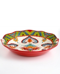 The big bold florals and exuberant hues of the Pasha pasta bowl by Tabletops Unlimited get everyone excited about eating in. A scalloped edge adds extra flair. The big bold florals and exuberant hues of the Pasha pasta bowl by Tabletops Unlimited get everyone excited about eating in. A scalloped edge adds extra flair.
