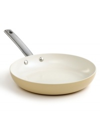 Embrace a healthier approach to prepping your favorite dishes. A ceramic nonstick interior and aluminum body promote low-fat to no-fat cooking with a quick release surface that evenly heats food and cleans up quick. The classic straight-sided shape keeps messes and spills inside the pan, and riveted stainless steel handles provide a secure, confident grip. Lifetime warranty. Embrace a healthier approach to prepping your favorite dishes. A ceramic nonstick interior and aluminum body promote low-fat to no-fat cooking with a quick release surface that evenly heats food and cleans up quick. The classic straight-sided shape keeps messes and spills inside the pan, and riveted stainless steel handles provide a secure, confident grip. Lifetime warranty.
